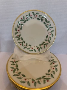 Menge 6 Lenox Holiday Dimension Salatteller Stechpalme Beere Goldrand 8" Neu-LESEN - Bild 1 von 20