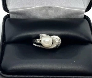 14k 14kt white gold vintage pearl ladies ring size 6 - Picture 1 of 21