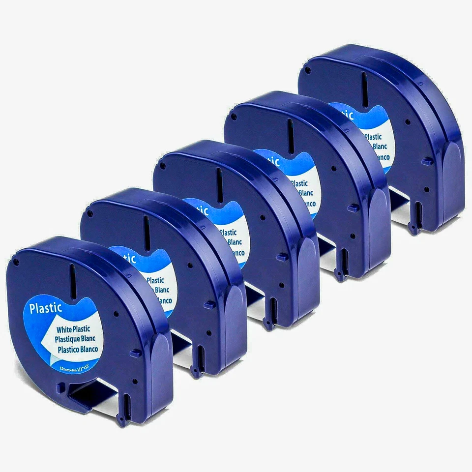 6pk Compatible Dymo LetraTag Refill 91331 Black on White Plastic Label Tape 12mm