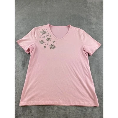 Футболка Coral Bay миниатюрная розовая с V-образным вырезом украшенная цветочными стразами M - Изображение 1 из 4