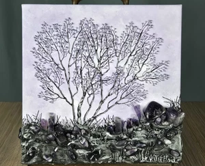 Valerie McBride Perlen & Amethyst 3D Landschaft mit Baum Gemälde Fort Wayne 10" - Bild 1 von 13