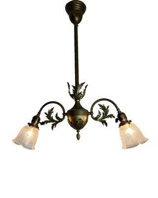 Lámpara colgante de 2 luces de latón Art Nouveau de 1910-20 #2 Foto 1 de 4