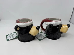 Juego de 2 - Taza de Navidad de cerámica con cabeza de oso Bearfoots con sombrero de Santa 14 oz. NUEVO - Imagen 1 de 21