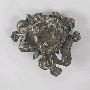 Vintage art Nouveau style pewter silver tone repro woman's face goddess brooch - Picture 1 of 4