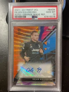 2021-22 Topps Finest UCL Dejan Kulusevski Orange Wave Auto /25 PSA 10 AH - Picture 1 of 2