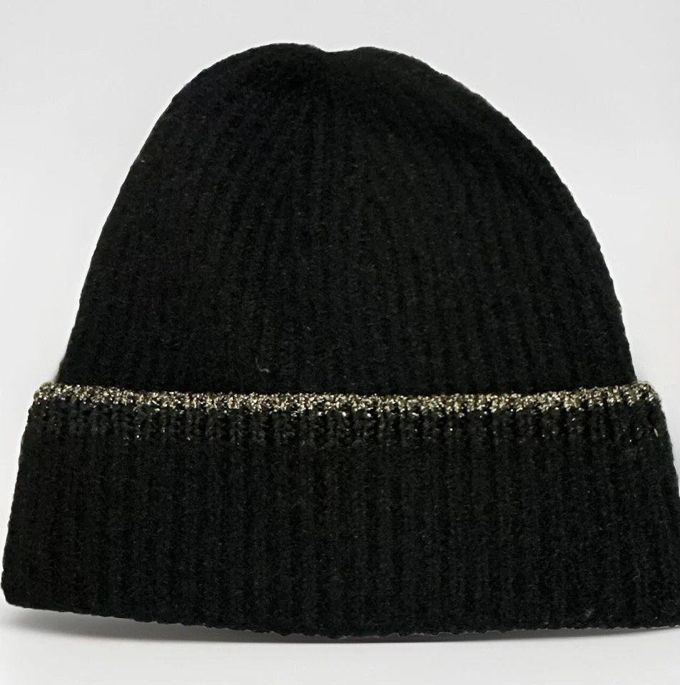 Woman Winter Hat Black Knit Gold Thread Trim Detail Unworn BnWot - Image 1 of 4