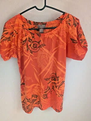 Y2K Jane Ashley Estilo de Vida Informal Boho Naranja Estampado Suelto Top Mangas Abullonadas -S Foto 1 de 4