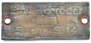 Antique Vintage Brass Sign Plaque With Inscription ''Emil Schroder'' - Picture 1 of 3