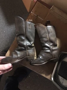 Antique Vtg Square Nail￼ Sole￼ Boots Childerns Handmade Cowboy Western c.1910 - Picture 1 of 4