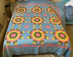 Antique Quilt Calico 1920's 30's Hand Stitched 96” x 96” Quilted - Picture 1 of 24