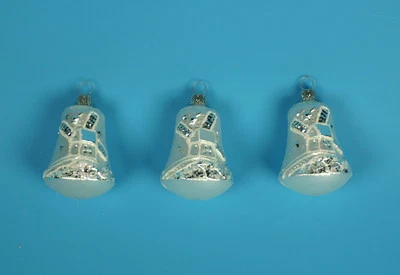 Lauschaer Glas Christbaumschmuck 3  Windmühlen weiß, silber - Bild 1 von 4