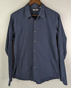 Uniqlo Mens Navy Blue Polka Dot Button Up Long Sleeve Shirt Size L 100% Cotton - Picture 1 of 10