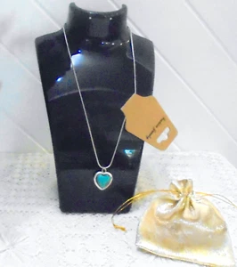 Turquoise Stone Heart Vintage Unworn Pretty Silver Tone Necklace Good Quality - Picture 1 of 3