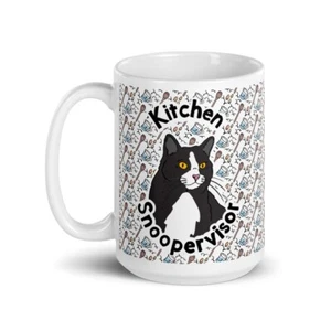 Tuxedo Cat Kitchen Snoopervisor Mug 15 oz Funny Pet Portrait Cup Gift - Picture 1 of 7
