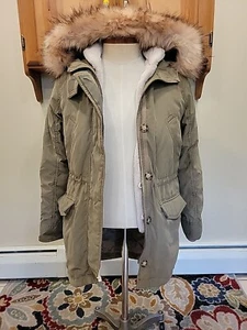 Abercrombie Fitch Olive Faux Fur Sherpa Lined Hooded Parka Military Jacket SMALL - Picture 1 of 11