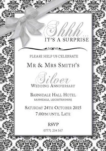 PERSONALISED SURPRISE SILVER WEDDING PARTY INVITES shh invitations Pack of 10 - Picture 1 of 1