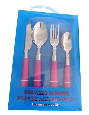 SERVIZIO POSATE IN ACCIAIO INOX IMPERIAL INOX CON MANICO COLORATO FUCSIA - Immagine 1 di 4