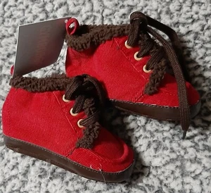 NUEVAS CON ETIQUETAS BOTAS ZAPATOS DE CUNA GYMBOREE ROJO PANA MARRÓN revestimiento de piel sintética TOP ALTO TALLA 04 - Imagen 1 de 1
