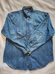 Tommy Hilfiger Jean Shirt Long Sleeve Collared Button Up 100% Cotton Men's Large - Picture 1 of 11
