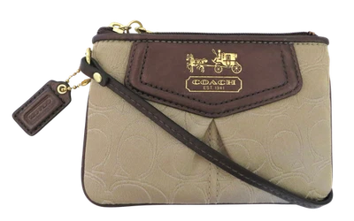 New NWT Coach Khaki Brown Signature & Leather Outline Wristlet Wallet LAST ONE - Image 1 of 4