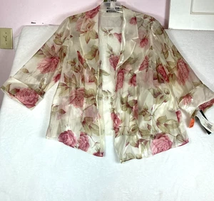 Alex Evenings Damenjacke transparent elfenbeinfarben Blumenmuster Größe 18W neu mit Etikett - Bild 1 von 17