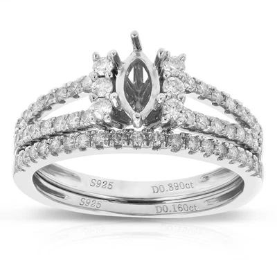 Juego de novia semi montaje diamante 1/2 quilate con centro marquesa en plata talla 7 Foto 1 de 4