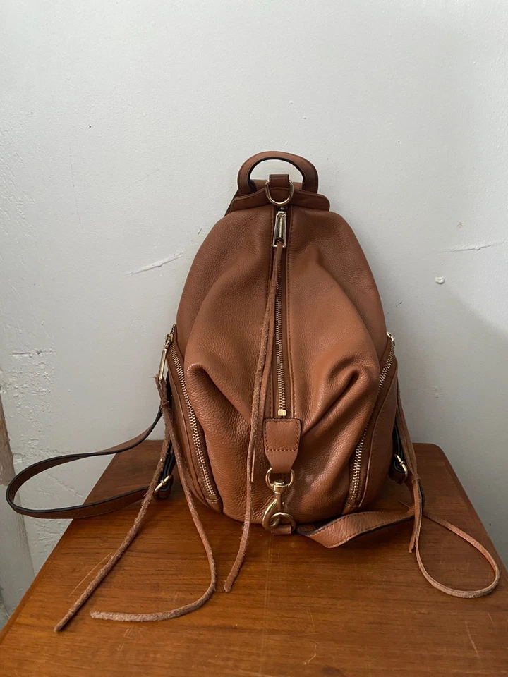Rebecca Minkoff Julian 中号背包 Caramello 棕色皮革流苏手提包 — 第 1/4 张图片
