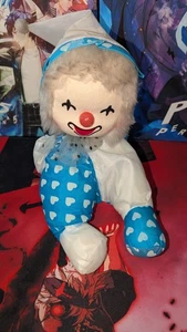 Vintage POTER Musical Wind Up Clown Doll Moving Head Blue White Hearts Working - Picture 1 of 6