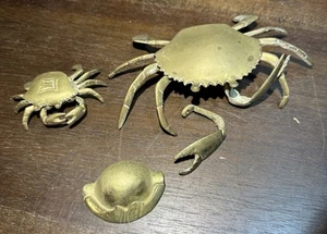 2 Vintage Solid Brass Crab Trinket Box Ashtray Hinged Lid Moveable Front Claws - Picture 1 of 7