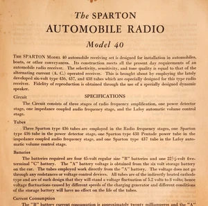 1931 Sparton Automobile Radio Model 40 Info Advertisement Catalog Page F20B - Picture 1 of 2