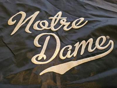 VINTAGE EMBROIDERED CHAMPION NOTRE DAME FOOTBALL LINED JACKET NAVY POCKETS SMALL - Image 1 of 4