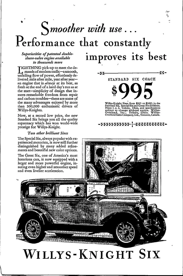 Automóvil Willys-Knight 1928 anuncio impreso vintage transporte coche efímero Foto 1 de 1