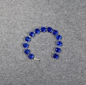Vintage Modeschmuck Armband silberfarben groß hellblau Strass - Bild 1 von 8