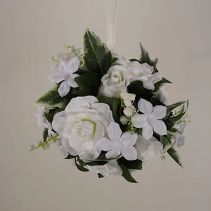 Kissing Ball 6"  Pomander Gardenia Rose Wedding Silk Flowers 00249880001  White - Picture 1 of 2