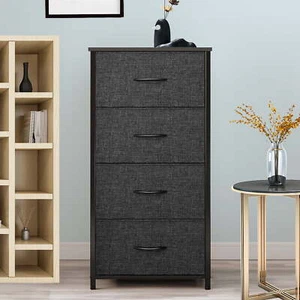 4 Drawer Dresser Fabric Chest of Drawers Furniture Storage Organizer ,Black Grey - Picture 1 of 5