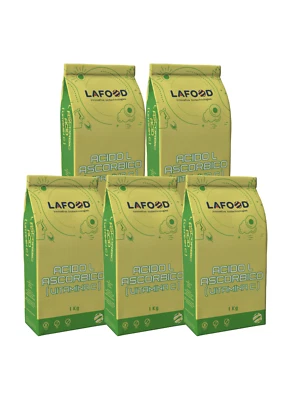 LAFOOD Acido L Ascorbico Puro -Vitamina C- 5 KG -E300 - Alimentare -NO OGM- GLUTEN FREE