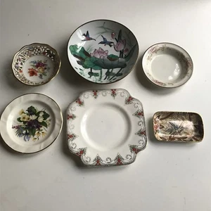 6 x Vintage Plate Bowl Schumann Bavaria Maling Argyle China Enamel Over Brass - Picture 1 of 12