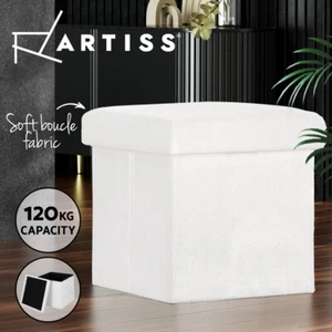 Artiss Ottoman Storage Foot Stool Vanity Square Teddy Footrest Padded Seat White - Picture 1 of 8