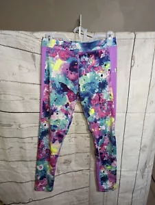 Adidas Leggings Size XL 14/16 Junior Teen Purple Watercolor Capri - Picture 1 of 7