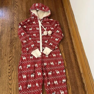 Abercrombie Kids Christmas 1 piece hooded pajama Fair Isle Llama sz XS/S - Picture 1 of 7