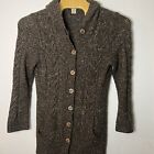 Ll Bean Cable Knit Cardigan Button Front Marbled Brown Wool Blend Size Medium