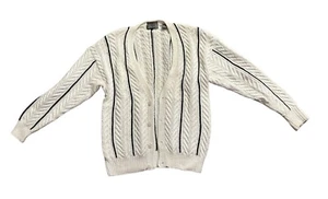 Vintage Lord & Taylor Hand Knit Cotton Cardigan Sweater Mens Size L Cable Knit - Picture 1 of 13