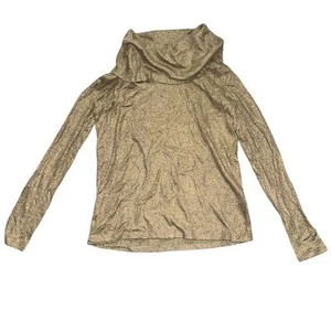 Lauren Ralph Lauren Cowl Neck long Sleeve Shirt Gold Metallic Size M - Picture 1 of 6