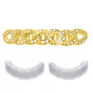 Hip Hop Iced Cuban Grillz Gold Plated Bottom Cap Teeth S608 G 1 extra Mold Bar - Picture 1 of 3