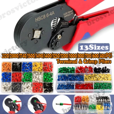 Wire Crimp Connector Insulated Cord Pin End Terminal With HSC8 6-4A Crimp Plier - Image 1 of 4