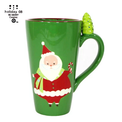 Target BE MERRY - SANTA CLAUS 18 oz taza de café con leche verde vacaciones 2008 árbol de Navidad Foto 1 de 4