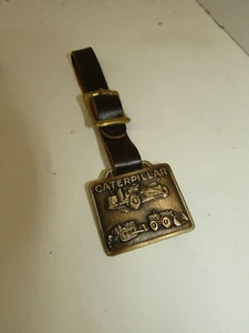 OLD METAL WATCH FOB CATERPILLAR BULL DOZER CONSTRUCTION EQUIPMENT LEATHER STRAP - Picture 1 of 1