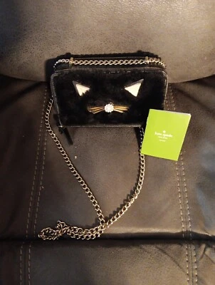 Bolso de Hombro Cartera Kate Spade Cadena Piel Piedra Gato Negro 2 Vías Foto 1 de 4
