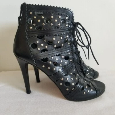 Stuart Weitzman Black Silver Bootie Peep Toe Size 7 - Image 1 of 4