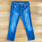 SO Capri Jeans Juniors Size 7 Blue Faded Whisker Stone Wash Low Rise 5-Pocket